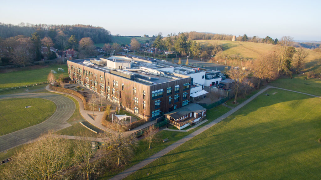 A shot of the back of William Brookes School building and ground facilities